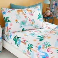 Happy Linen Company Girls Boys Kids Sunset Safari Animals White Double Reversible Soft Easy Care Bed Linen Duvet Cover Quilt Bedding Set With Pillow Cases