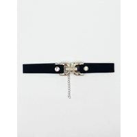 Black Faux Suede Choker Necklace With Gold Tint Clasp Centre
