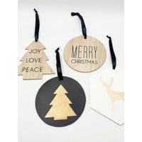 4 Pack Wooden Christmas Tree Ornaments