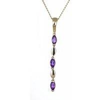 9ct Gold Amethyst Pendant Purple Marquise Natural Gemstone Boxed Gift