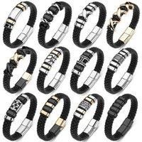 Leather & Stainless Steel Icon Bracelet! - Black