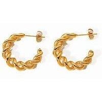 Chunky Gold Twisted Medium Hoops, Geometric Vintage Thick Spiral Dome Earrings