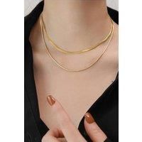 14K Gold Herringbone Short Snake Chain Necklace, Flat Blade Double Chain Choker