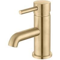 Aquarius Zanelli Mono Bathroom Basin Sink Mixer Tap Faucet in Brushed Brass with Supply Hose Flexi Tails and Clicker Waste AQ3084