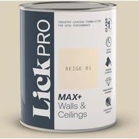 LickPro Max+ 1Ltr Beige 01 Matt Emulsion Paint (317TM)