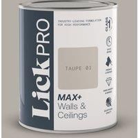 LickPro Max+ 1Ltr Taupe 01 Matt Emulsion Paint (480TM)