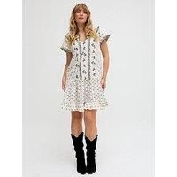 Raffya Jemilla Split Neck Jacquard Mini Dress In White