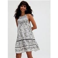 Raffya Paige Embroidered Shirring Floral Printed Mini Dress - White