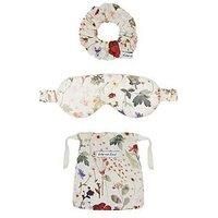 Ella Eye Mask Scrunchie Pressed Floral Print Set in Cream - OS