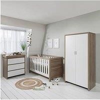Tutti Bambini Modena 4 Piece Furniture Set- White/Oak (Cot Bed, Sprung Mattress, Chest Changer, Wardrobe)
