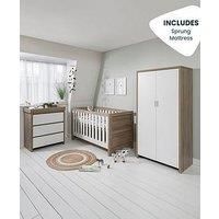 Tutti Bambini Modena 4 Piece Furniture Set- White/Oak (Cot Bed, Sprung Mattress, Chest Changer, Wardrobe)