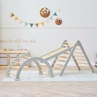 Tutti Bambini Scala Montessori 3 in 1 Pikler Climbing Frame with Climbing Wall Mushroom 246.38cm H X 284.48cm W X 152.4cm D