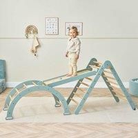 Tutti Bambini Scala Montessori 3 in 1 Pikler Climbing Frame with Climbing Wall Ocean Stone 246.38cm H X 284.48cm W X 152.4cm D
