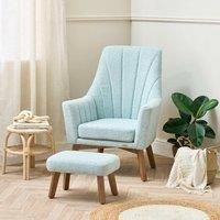 Tutti Bambini Jonah Luxe Rocking Chair with Foot Stool - Bouclé Nursing Chair with Contoured Backrest & Armrest for Comfortable Cradling & Feeding, Rubberwood Rocking Chairs for Adults (Ocean Stone)