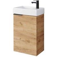 Impact Furniture 400Mm Bathroom Vanity Unit With Basin Cloakroom Wall Hung Sink Cabinet Gold Craft Oak Finish Avir, Brown
