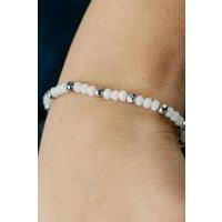 White Crystal Silver Slim Beads Adjustable Elegant Handmade Bracelet