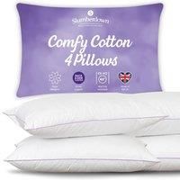 Slumberdown Comfy Cotton Pillows 4 Pack - Hotel Quality Bouncy Firm Support Side Sleeper Bed Pillow for Neck Back & Shoulder Pain Relief - Luxury Piped Edge, Made in the UK, Hypoallergenic (48 x 74cm)