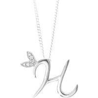 Winged Diamond Initial Necklace - Sterling Silver - H/18"
