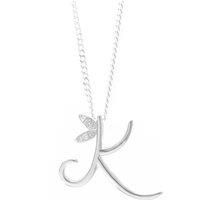 Winged Diamond Initial Necklace - Sterling Silver - K/22"