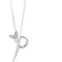 Winged Diamond Initial Necklace - Sterling Silver - P/18"