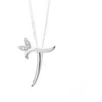 Winged Diamond Initial Necklace - Sterling Silver - T/18"