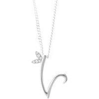Winged Diamond Initial Necklace - Sterling Silver - V/20"