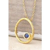 Sapphire September Birthstone Sterling Silver Oval Necklace