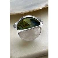Adjustable Sterling Silver Moonstone and Labradorite Moon Ring