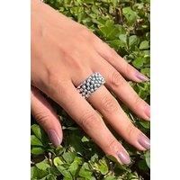 Otis Jaxon London Women's Oxidised Chunky Sterling Silver Hedgehog Bubble Band Ring | Size: Small