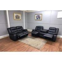 Roma 3+2 Black Leather Recliner Sofa Set With Cushioned Comfort