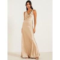 Six Stories Cowl Front Satin Bridesmaid Dress - Champagne