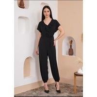 Oversized Short Sleeves Frilled Front Jumpsuit