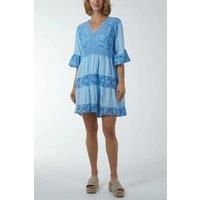 Oversized 3/4 Sleeves Lace Detailed V Neck Mini Dress