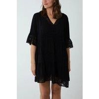 Oversized 3/4 Sleeves Lace Detailed V Neck Mini Dress