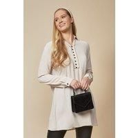 HOXTON GAL Women's Oversized Button Detailed Tunic Shirt in Beige | Size: 20-22