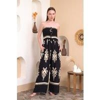 Oversized Strapless Wide Leg Printed Jumpsuit with Shirred Detail