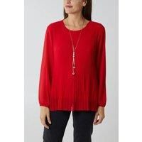 Relaxed Fit Pleated Tulle Detailed Long Sleeve Blouse with Necklace