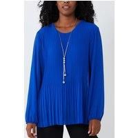 Relaxed Fit Pleated Tulle Detailed Long Sleeve Blouse with Necklace