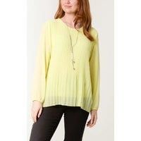 Relaxed Fit Pleated Tulle Detailed Long Sleeve Blouse with Necklace