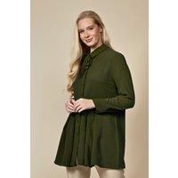 HOXTON GAL Women's Oversized Pleated Shirt Tunic with Long Sleeves in Khaki | Size: 16-18