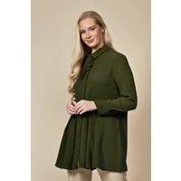HOXTON GAL Women's Oversized Pleated Shirt Tunic with Long Sleeves in Khaki | Size: 20-22