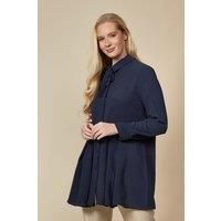 HOXTON GAL Women's Oversized Pleated Shirt Tunic with Long Sleeves in Navy | Size: 16-18