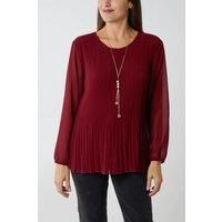 Relaxed Fit Pleated Tulle Detailed Long Sleeve Blouse with Necklace