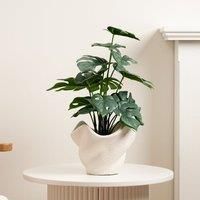 Artificial Variegated Monstera in Cement Shell Plant Pot
