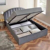 Bed Frame Winged Velvet Ottoman Storage Bed & Mattress Double King Size Bed