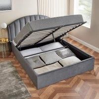 Home Treats Grey Small Double Bed Frame Curved | Winged Headboard Ottoman Storage Bed With Pocket Sprung Mattress | Velvet Upholstered Bed 4FT 120 x 190cm (Small Double, Sprung Mattress)