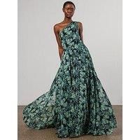 Religion One Shoulder Full Floaty Skirt Maxi Dress - Green
