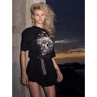 Religion Oversized Skull And Floral Graphic Tunic Dress - Black