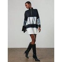 Religion Tie Dye Shade Tunic Dress With Zip Funnel Neck - White