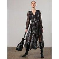 Religion Infinity Long Sleeve Midi Dress With Handkerchief Hem In Hand-Painted Prints